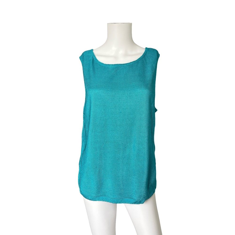 Chicos Design Blue Knit Tank Top Colorful Rayon Made in USA Womens Size M/L